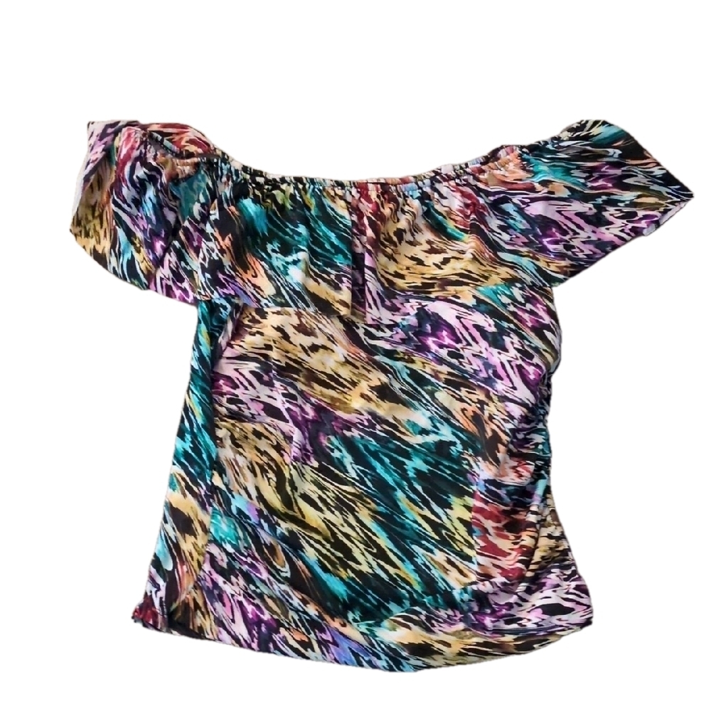 Swim Solutions Clr Blaze Off Shoulder Tankini Top Size 16